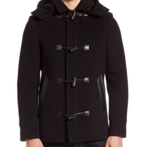 THE KOOPLES Black Wool MilitaryHooded Duffle Coat